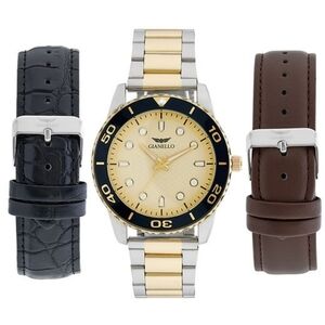 GIANELLO MEN'S WATCH GIANELLO REGAL TWO TONE INTERCHANGEABLE 3 STRAP WATCH SET